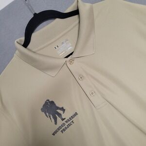 Under Armour Wounded Warrior Project Polo Shirt Mens 2XL Tan Loose Fit Tactical